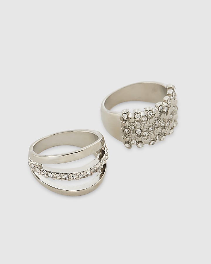 Silver Diamante Ring 2 Pack