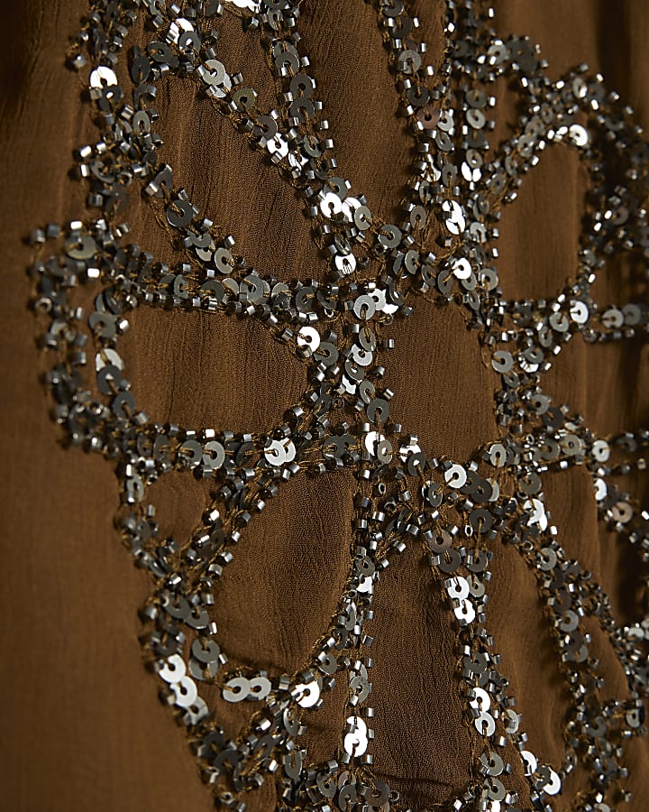 Khaki Embellished Off The Shoulder Top