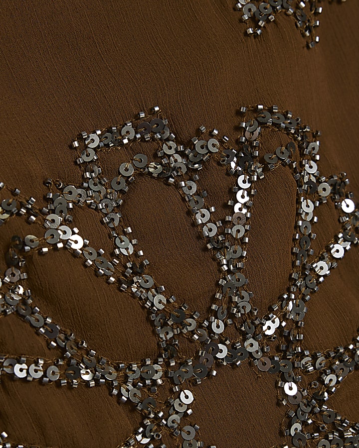 Khaki Embellished Bandeau Scarf Top