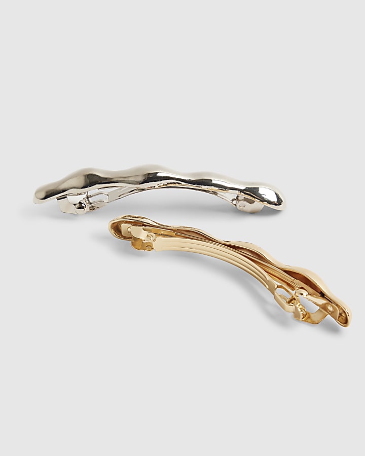 Silver Mixed Metal Wave Hair Clip Pack