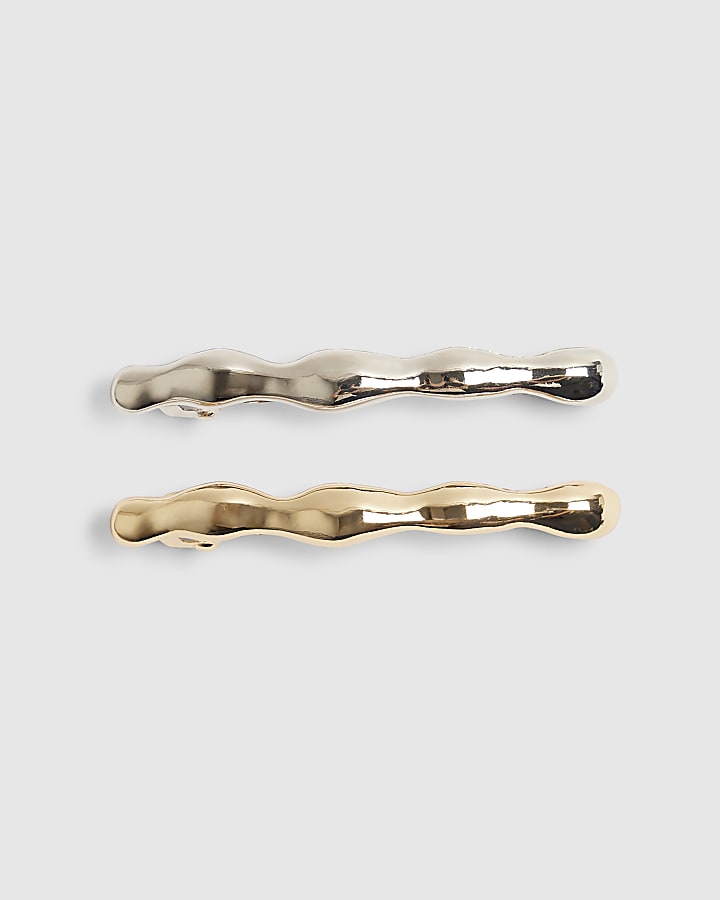 Silver Mixed Metal Wave Hair Clip Pack