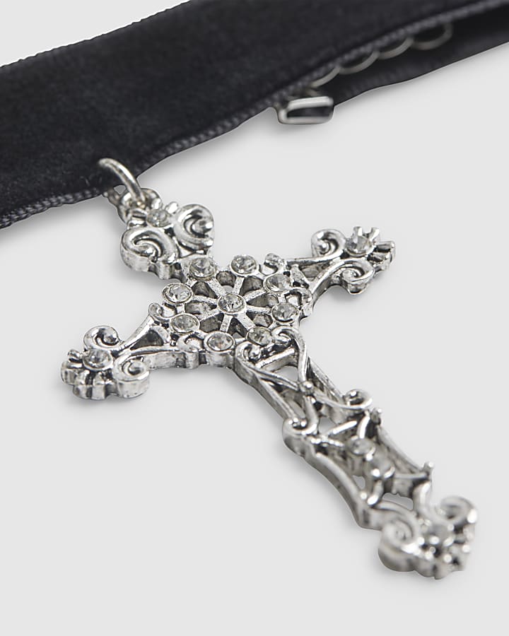 Black Velvet Cross Choker Necklace