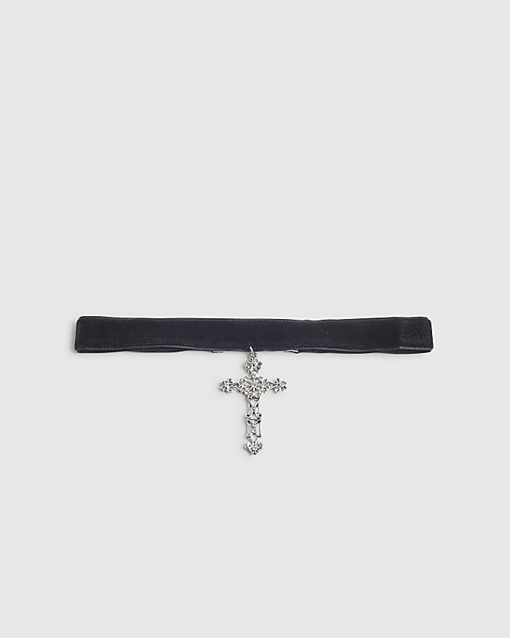 Black Velvet Cross Choker Necklace