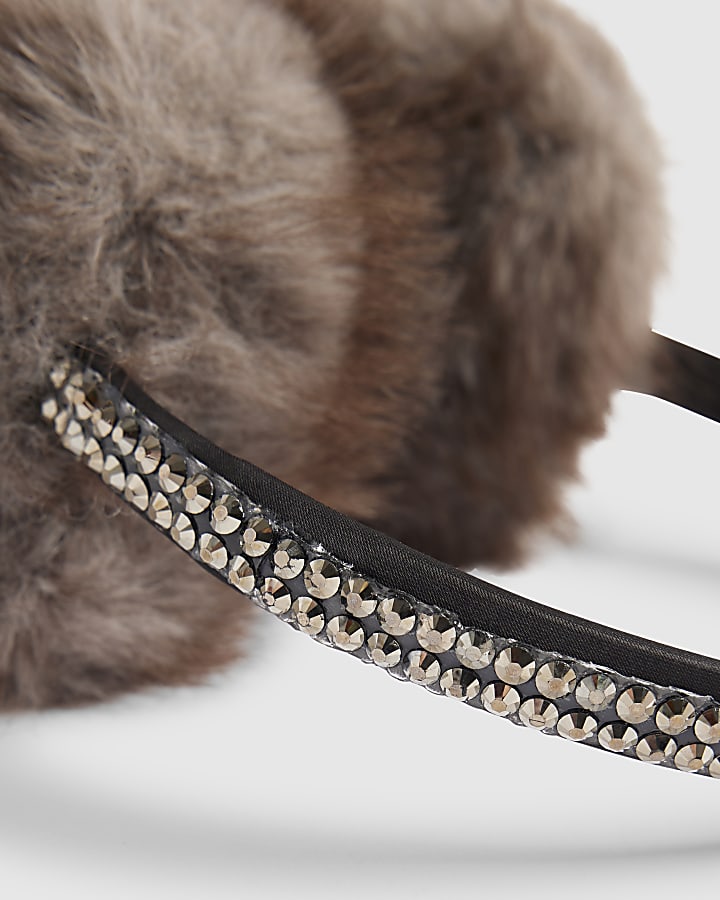 Grey Faux Fur Embellished Earmuffs