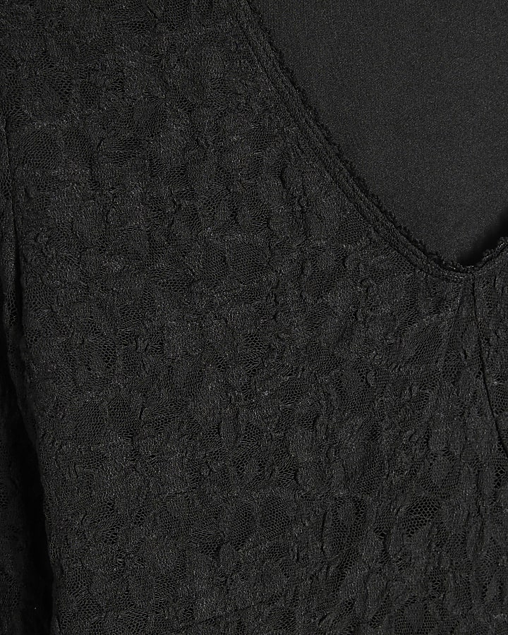 Black Lace V Neck Long Sleeve Top