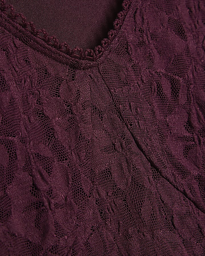 Purple Lace V Neck Top