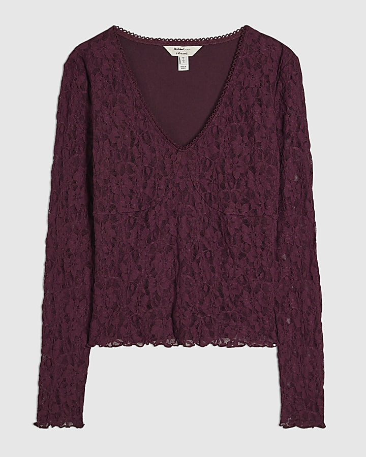 Purple Lace V Neck Top