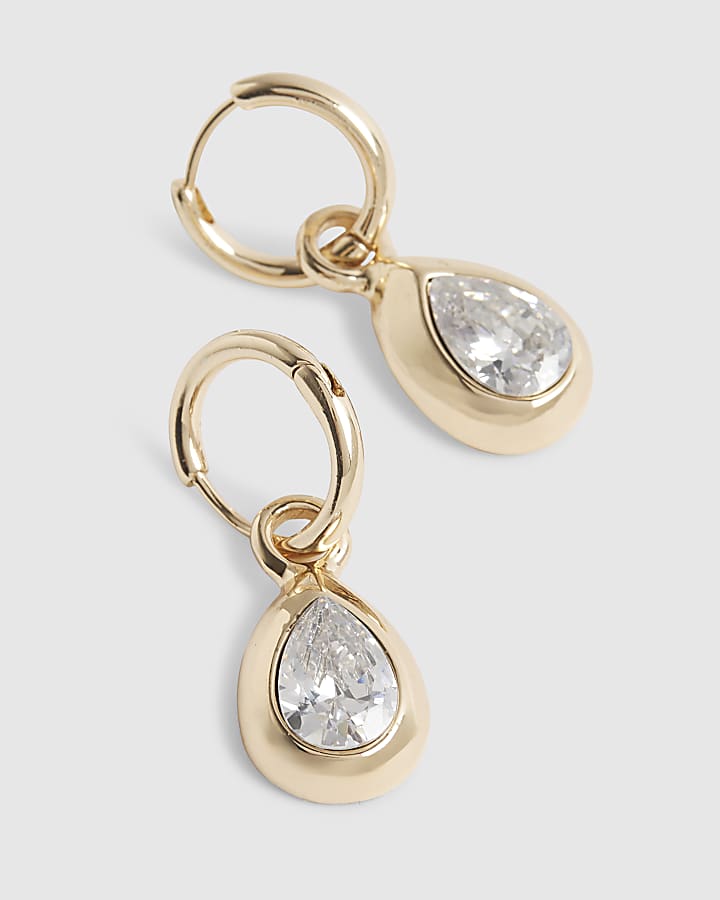 Gold Diamond Simulant Tear Drop Earrings
