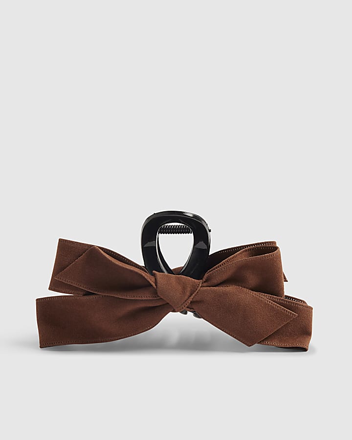Brown Bow Faux Suede Brown Claw Clip