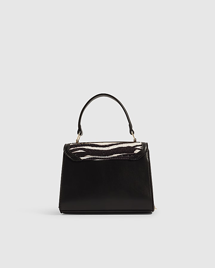 Black Zebra Diamante Tote Crossbody Bag
