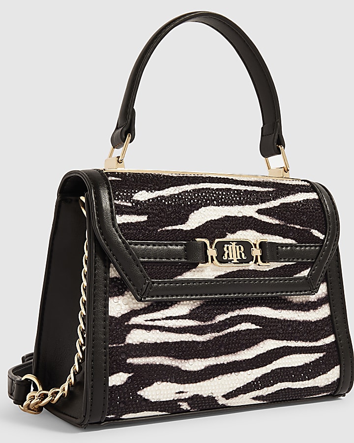 Black Zebra Diamante Tote Crossbody Bag