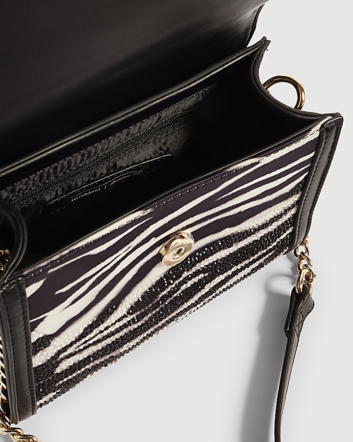 Black Zebra Diamante Tote Crossbody Bag