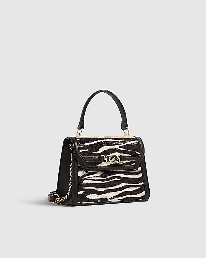 Black Zebra Diamante Tote Crossbody Bag