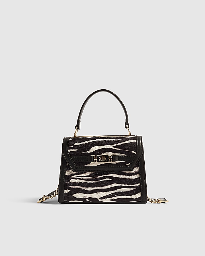 Black Zebra Diamante Tote Crossbody Bag