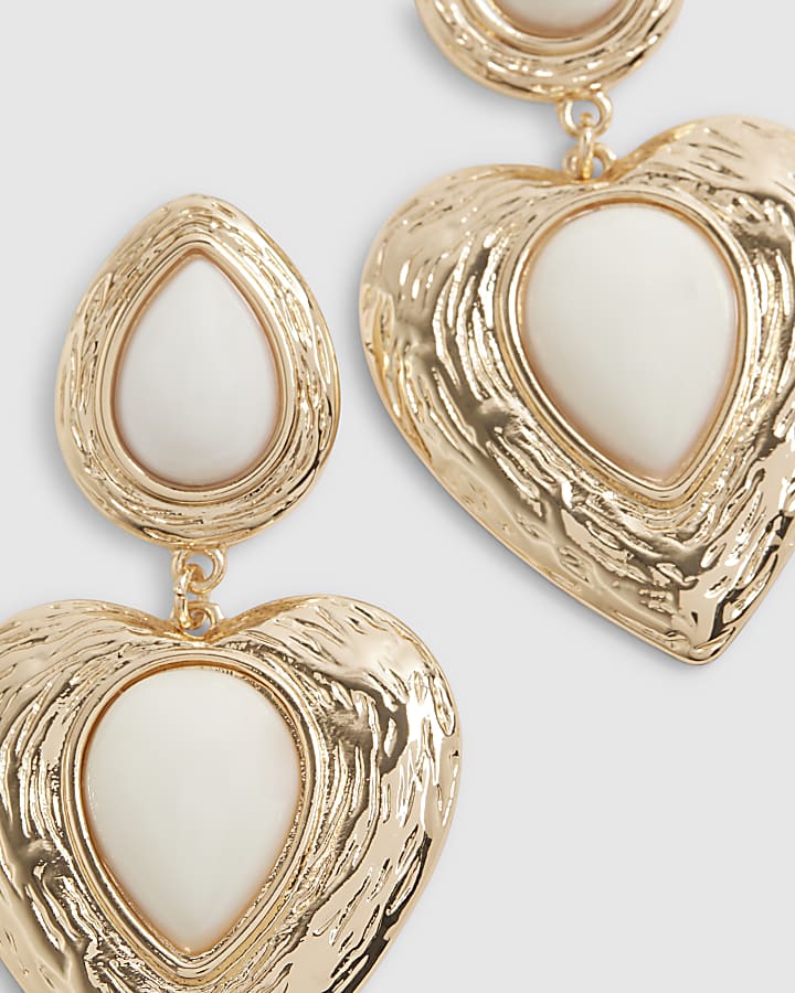 Gold Vintage Heart Drop Earrings