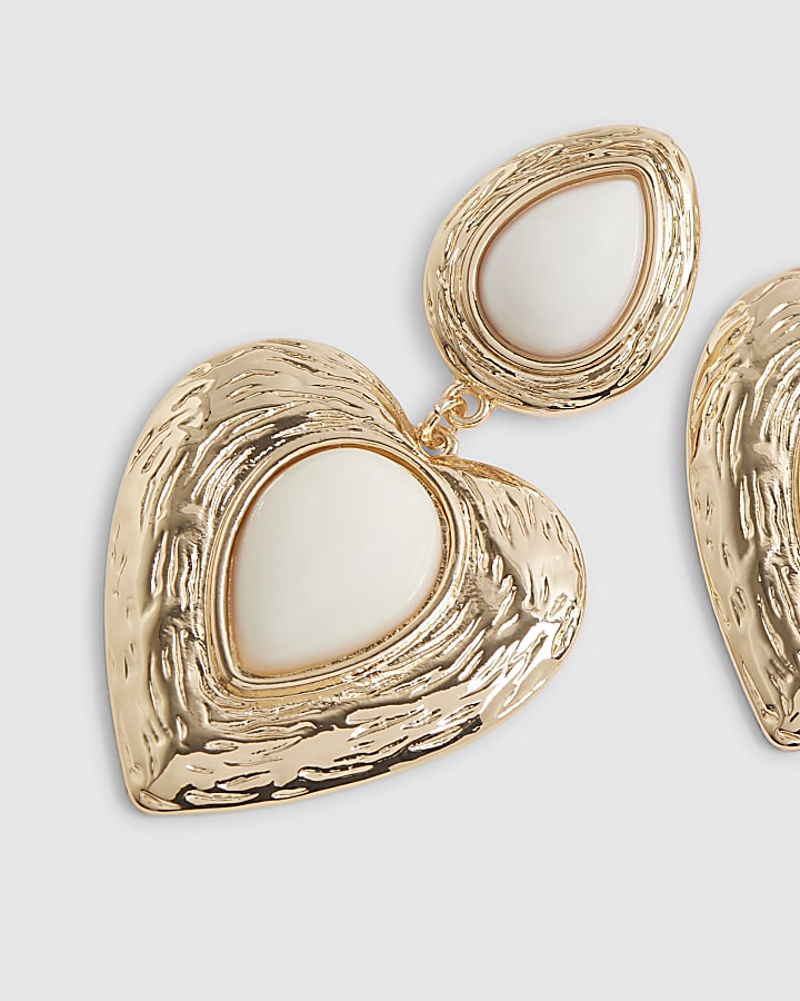 Gold Vintage Heart Drop Earrings