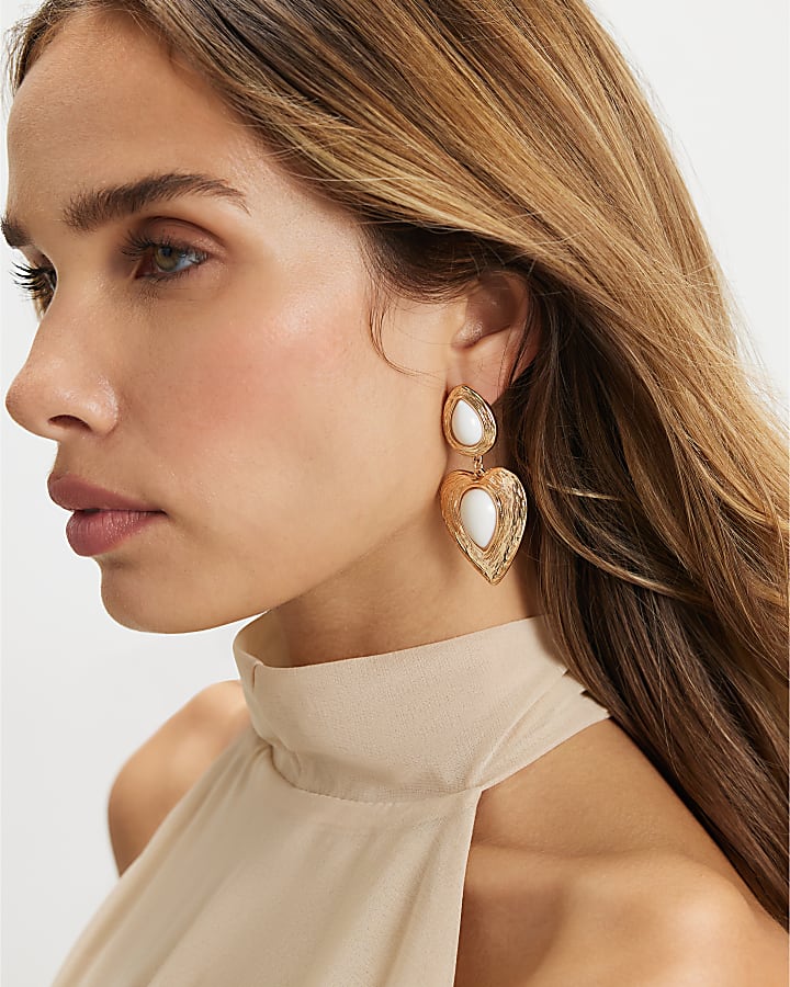 Gold Vintage Heart Drop Earrings