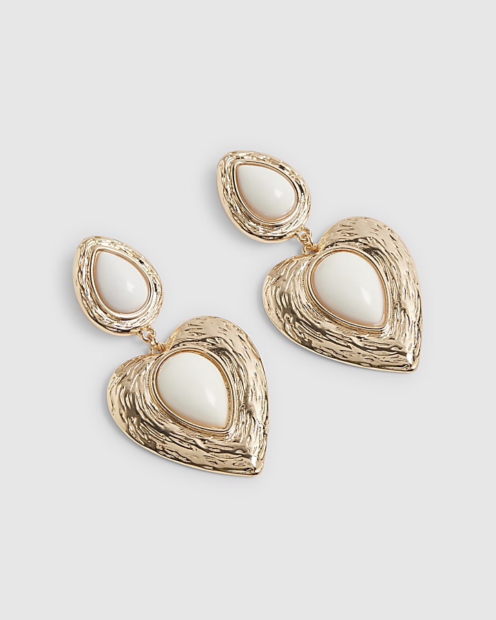 Gold Vintage Heart Drop Earrings