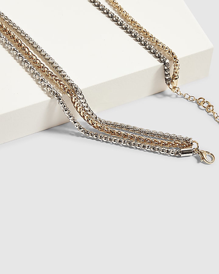 Gold Chevron Chocker Necklace 2 Pack