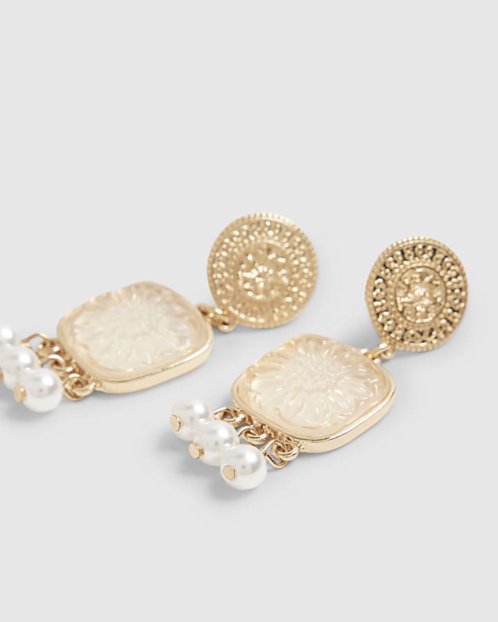 Gold Coin Square Drop Earrings