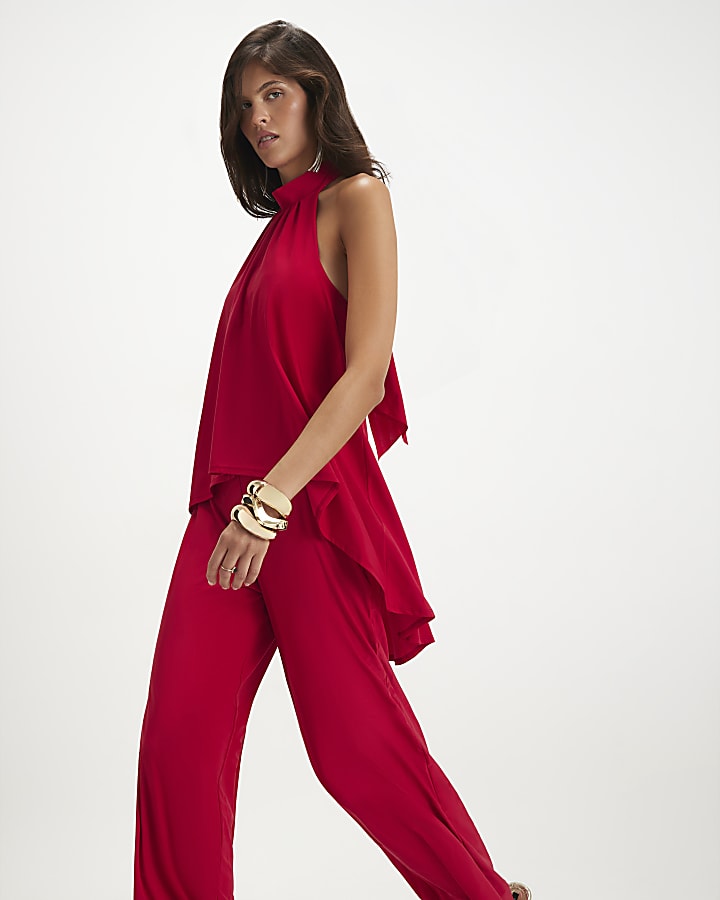 Red Halter Neck Jumpsuit
