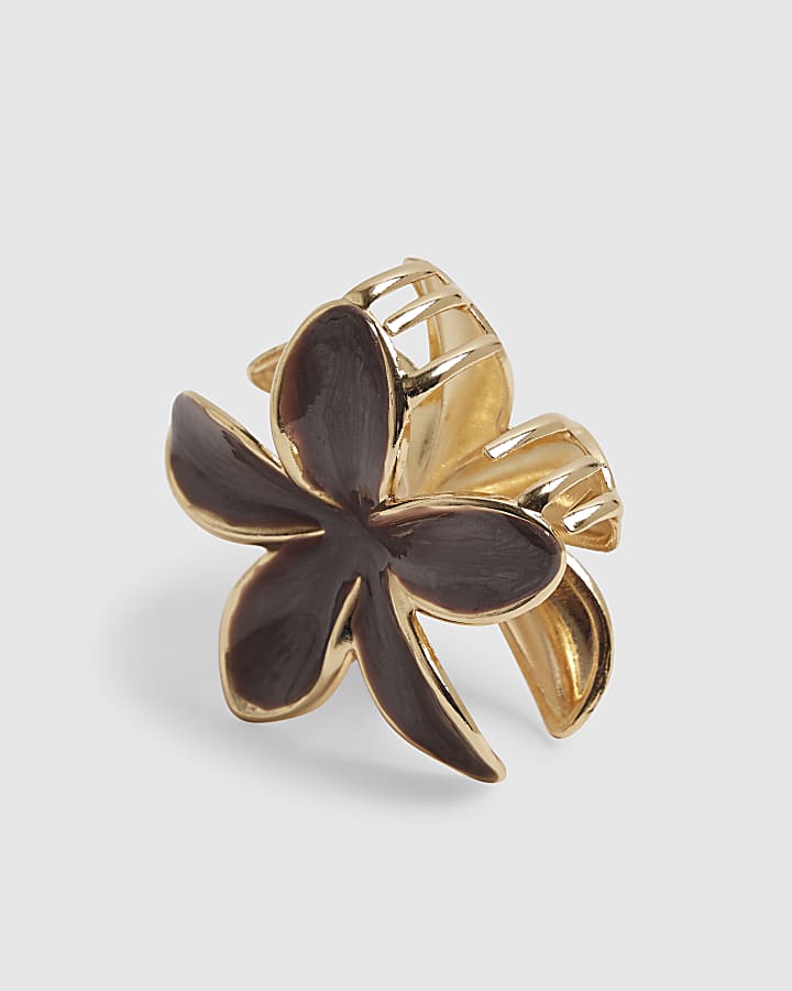 Brown Enamel Flower Hair Claw Clip
