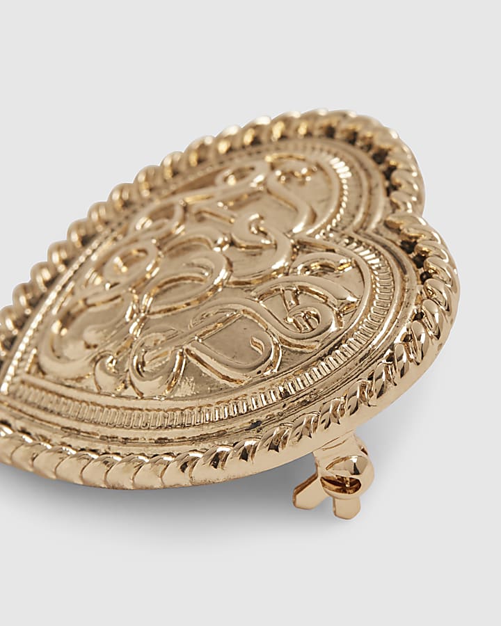 Gold Engraved Heart Brooch