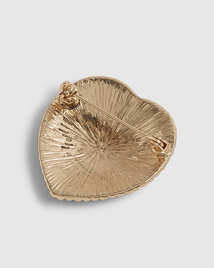 Gold Engraved Heart Brooch