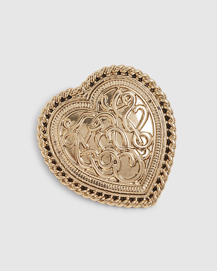 Gold Engraved Heart Brooch