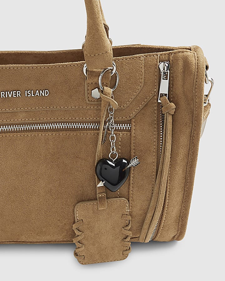 Beige Faux Suede Zip Panel Tote Bag