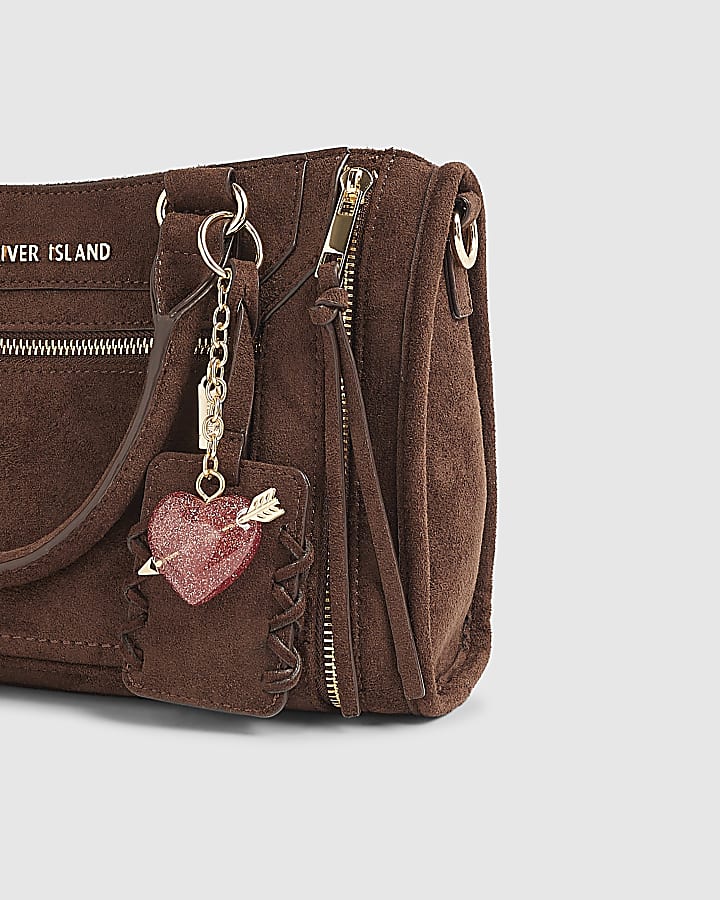 Brown Faux Suede Zip Panel Tote Bag