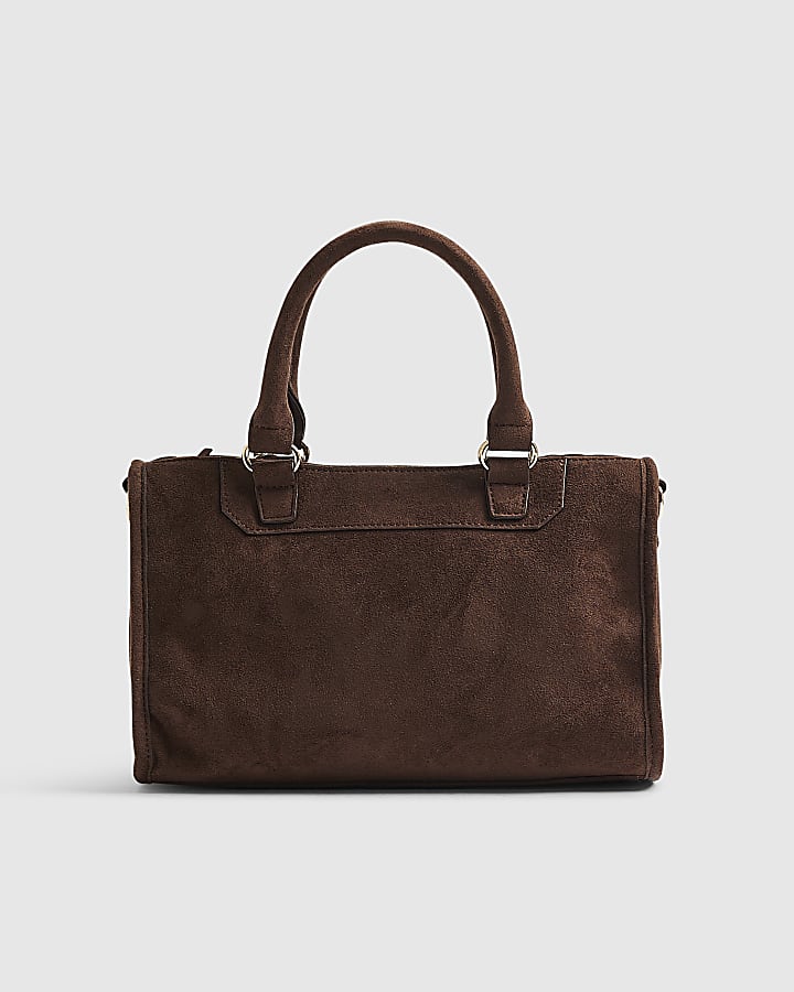 Brown Faux Suede Zip Panel Tote Bag