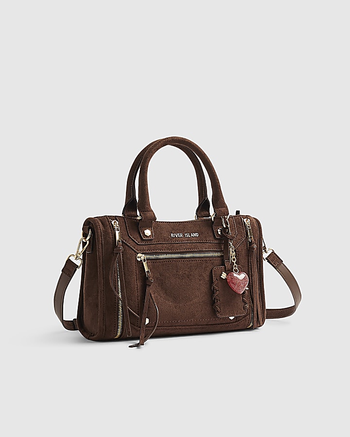 Brown Faux Suede Zip Panel Tote Bag
