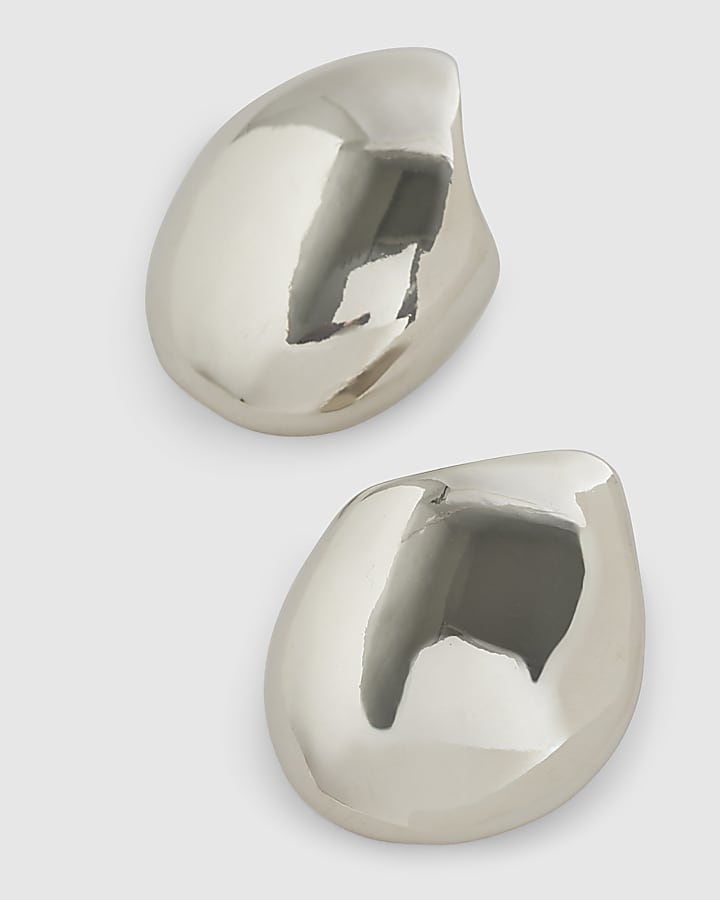 Silver Curved Oval Cut Out Stud Earrings