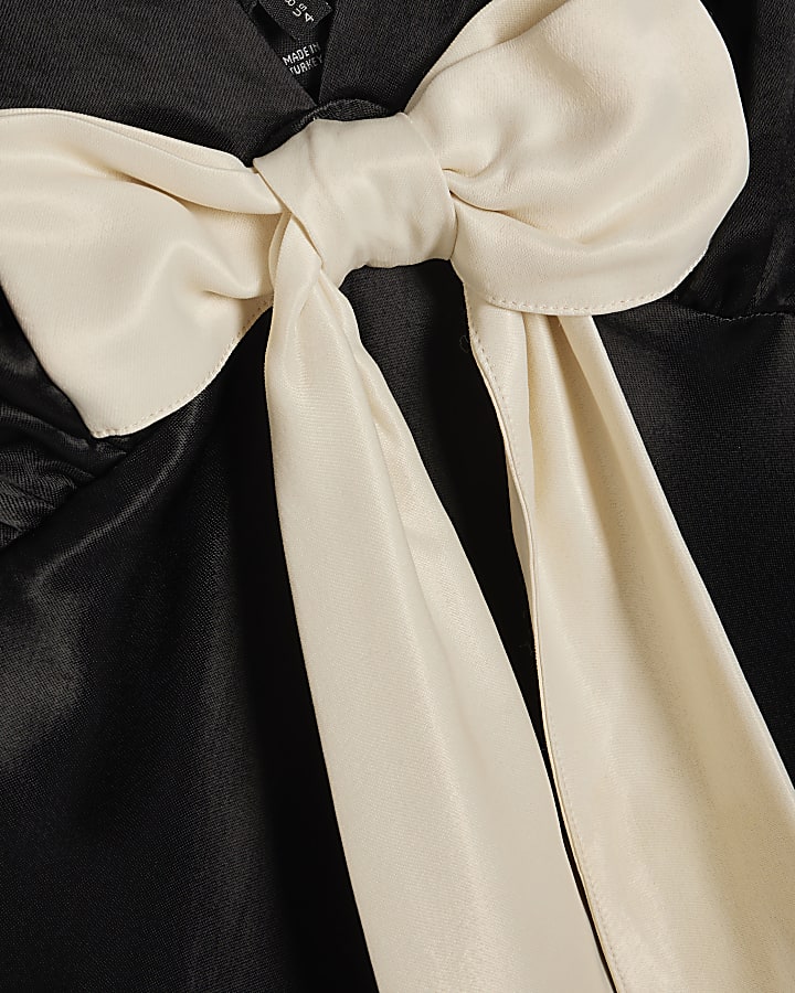Black Satin Bow Detail Maxi Dress