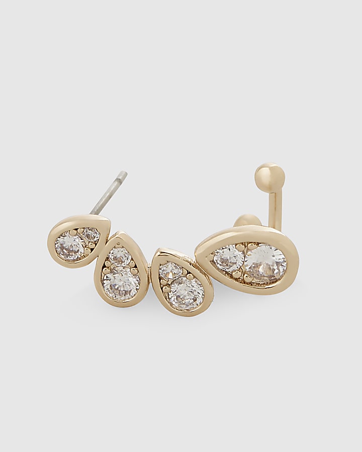 Gold Diamond Simulant Stud Earrings