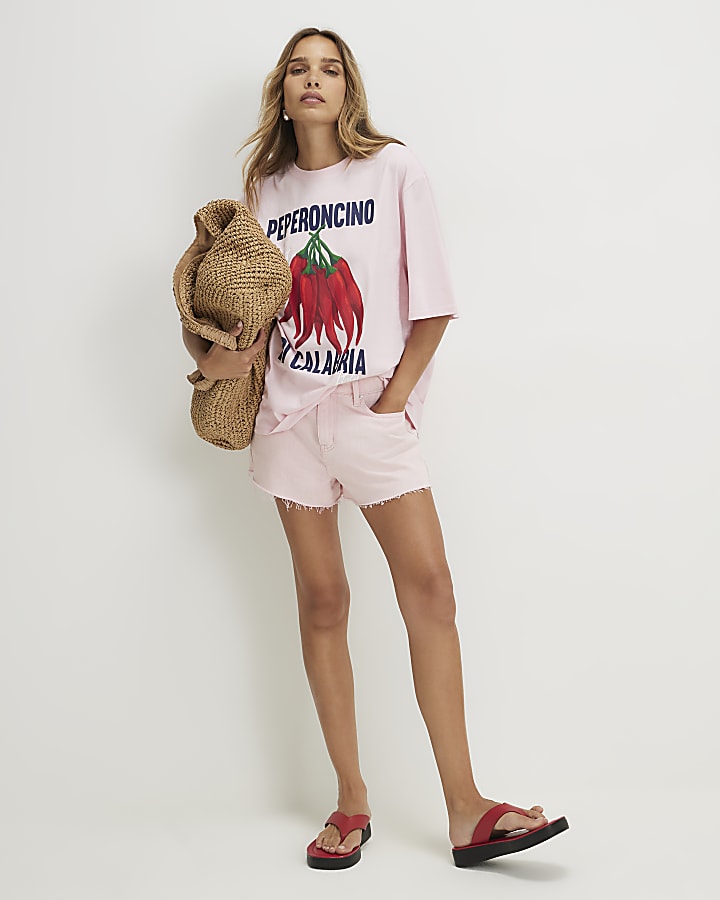 Pink Cotton Pepperoncino Boyfriend T-Shirt