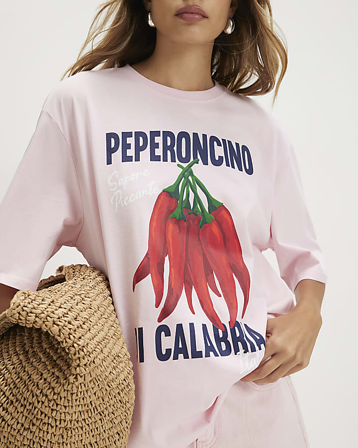 Pink Cotton Pepperoncino Boyfriend T-Shirt