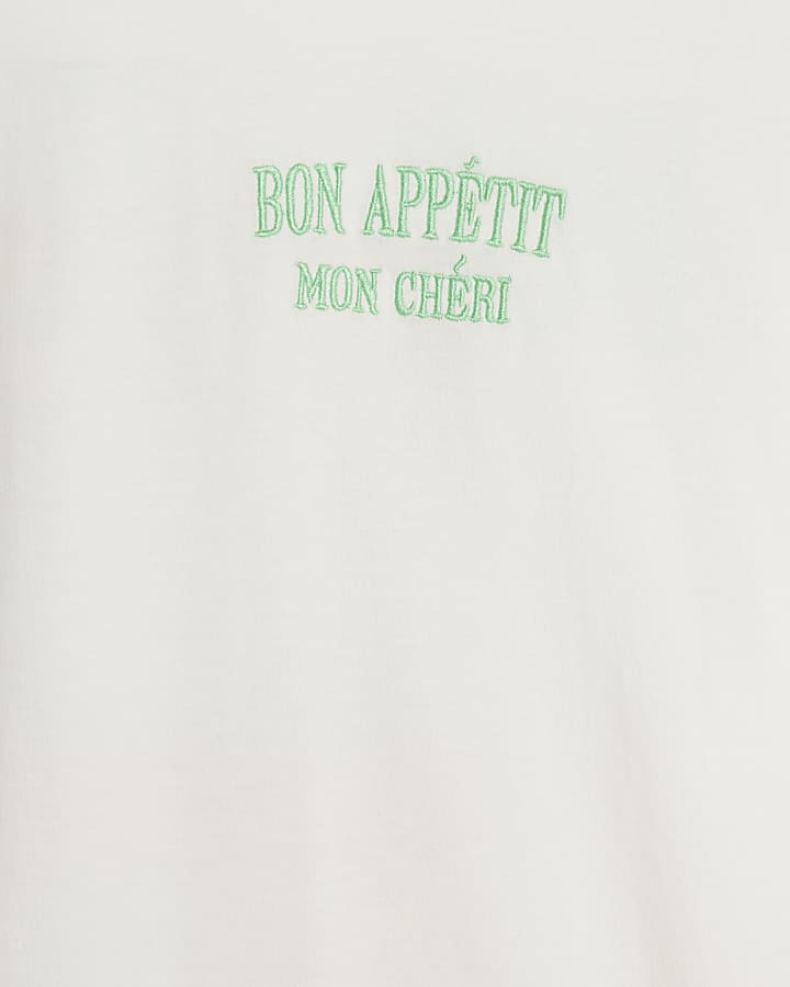 White Cotton Bon Appetit Boyfriend T-Shirt