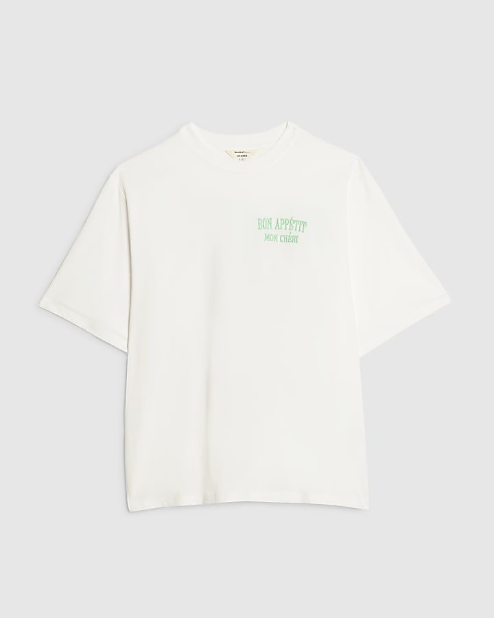 White Cotton Bon Appetit Boyfriend T-Shirt