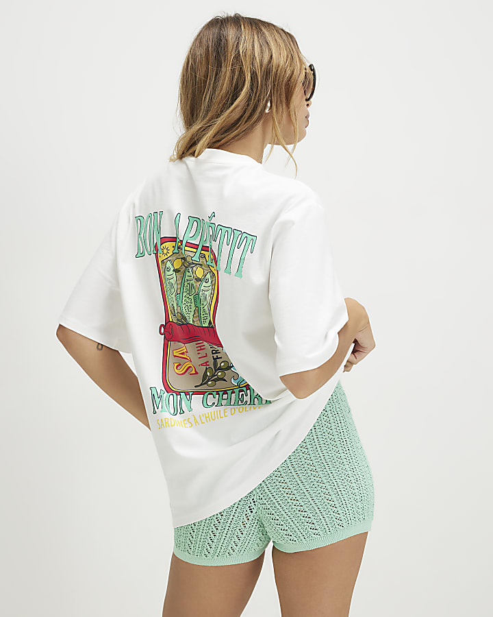 White Cotton Bon Appetit Boyfriend T-Shirt