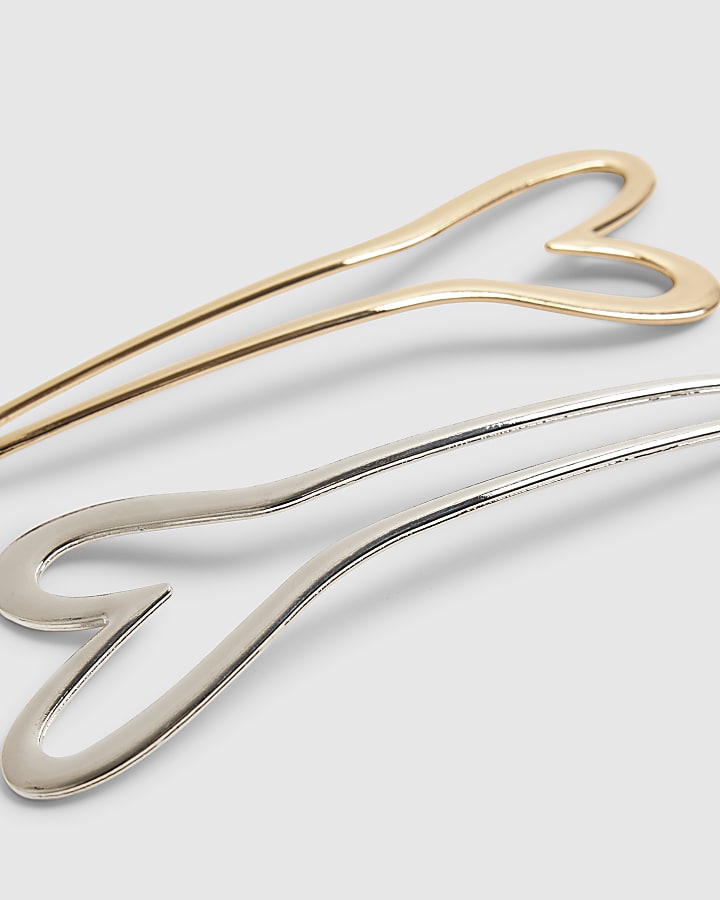 Silver Heart Hair Pin Set