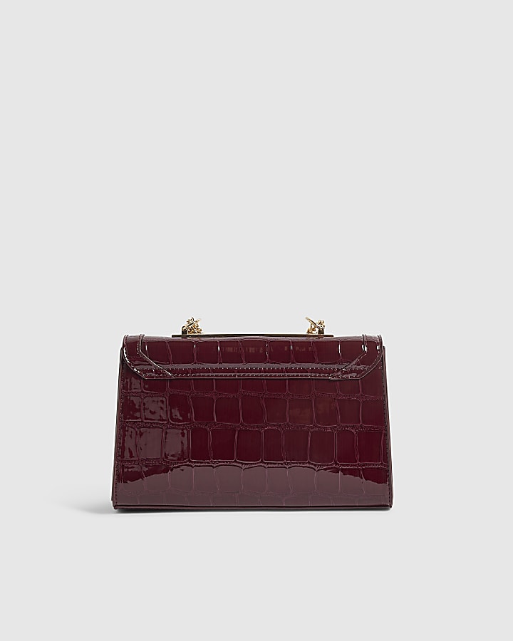 Burgundy Croc Bar Front Panel Shoulder Bag