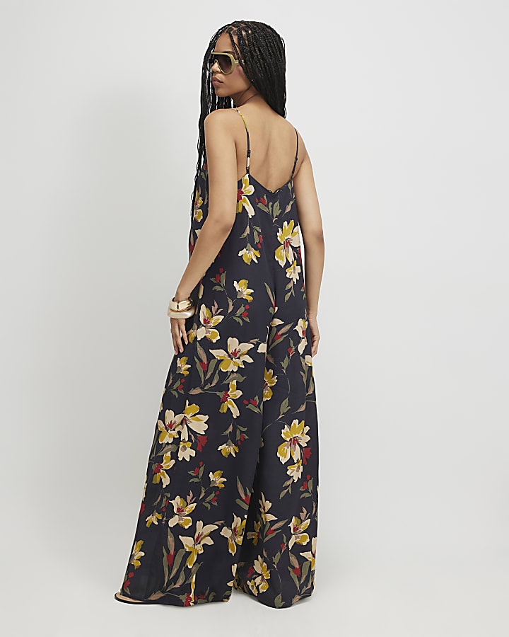 Black Floral Wide Leg Jumpsuit