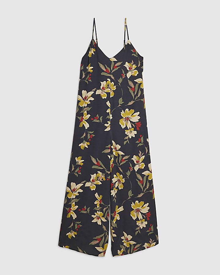 Black Floral Wide Leg Jumpsuit