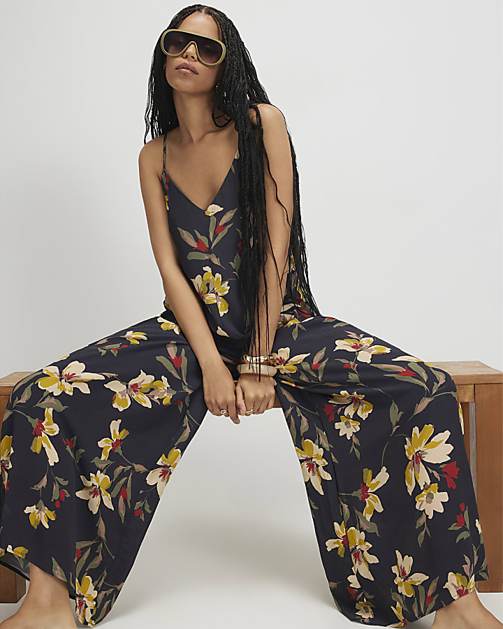 Black Floral Wide Leg Jumpsuit