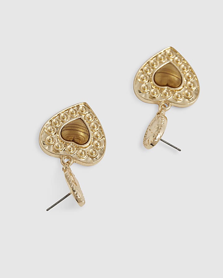 Gold Heart Resin Drop Earrings
