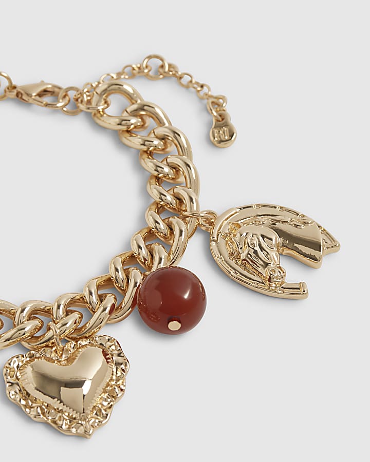 Gold Heart And Pearl Charm Bracelet