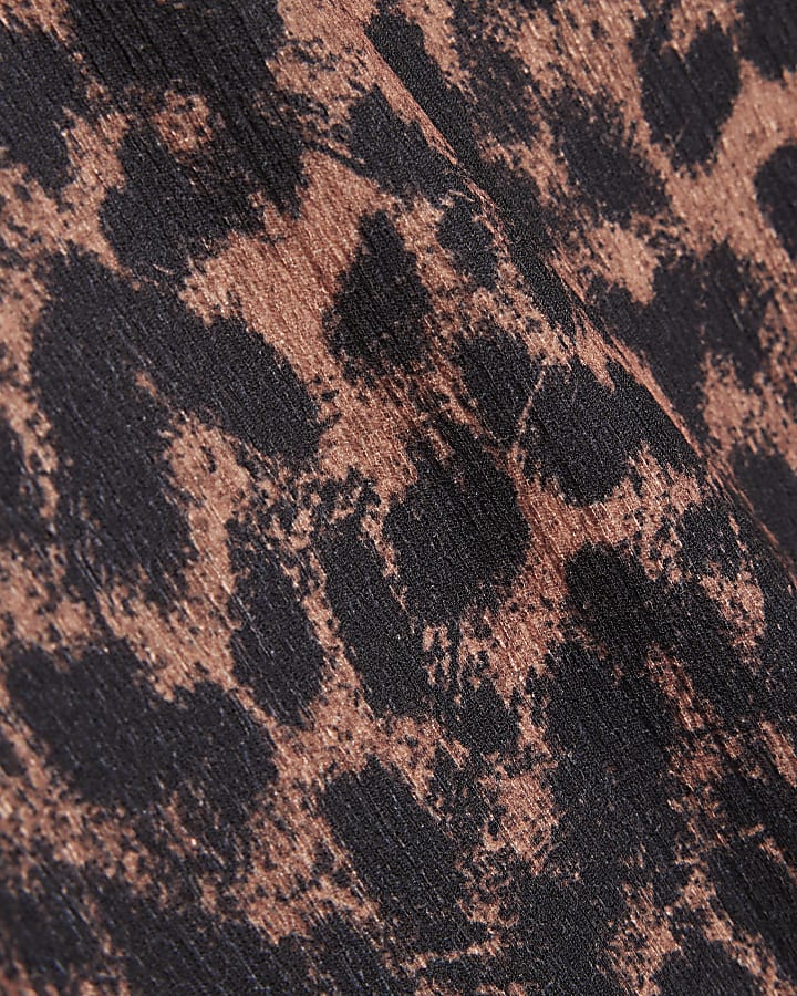 Brown Leopard Textured Wide Leg Trousers