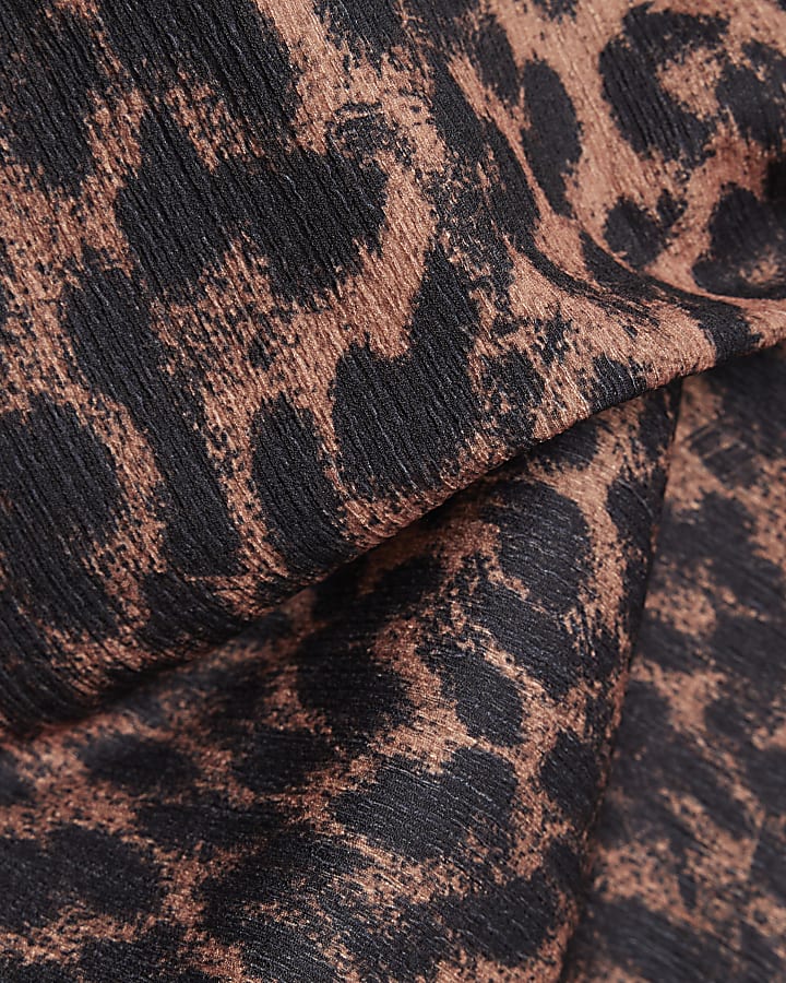 Brown Leopard Textured Tie Side Top